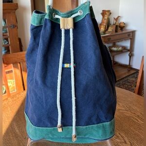 Nautica Vintage Color Block Green & Blue Canvas Sailor Drawstring Sling Pack